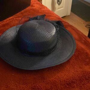Sexy navy blue hat with big bow in back